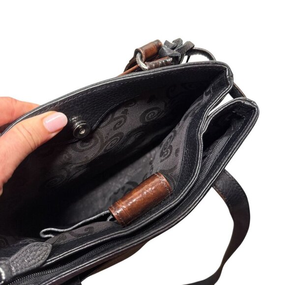 Vintage Brighton Brown & Black Embossed Leather Shoulder Bag With Heart Charm - Picture 7 of 10